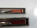 1967 Buick Skylark Interior Door Panel Emblems Pair Chrome Bird Motif Red Enamel OEM Vintage Die-Cast Ribbed Rectangular