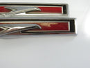 1967 Buick Skylark Interior Door Panel Emblems Pair Chrome Bird Motif Red Enamel OEM Vintage Die-Cast Ribbed Rectangular