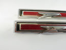 1967 Buick Skylark Interior Door Panel Emblems Pair Chrome Bird Motif Red Enamel OEM Vintage Die-Cast Ribbed Rectangular