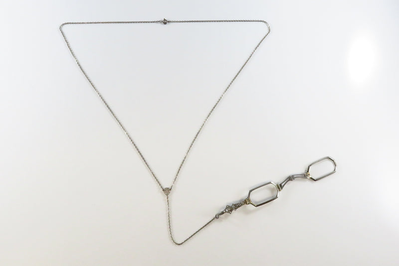 Art Deco 25" Sterling Lariat Necklace with Antique Folding Lorgnette Spectacles