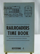 Front view of Railroaders Time Book showing title and locomotive design