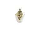 Gold Tone Pierced Ring, Size 8, Cross Hatch Design, Vintage Style Ring — Gold — front view