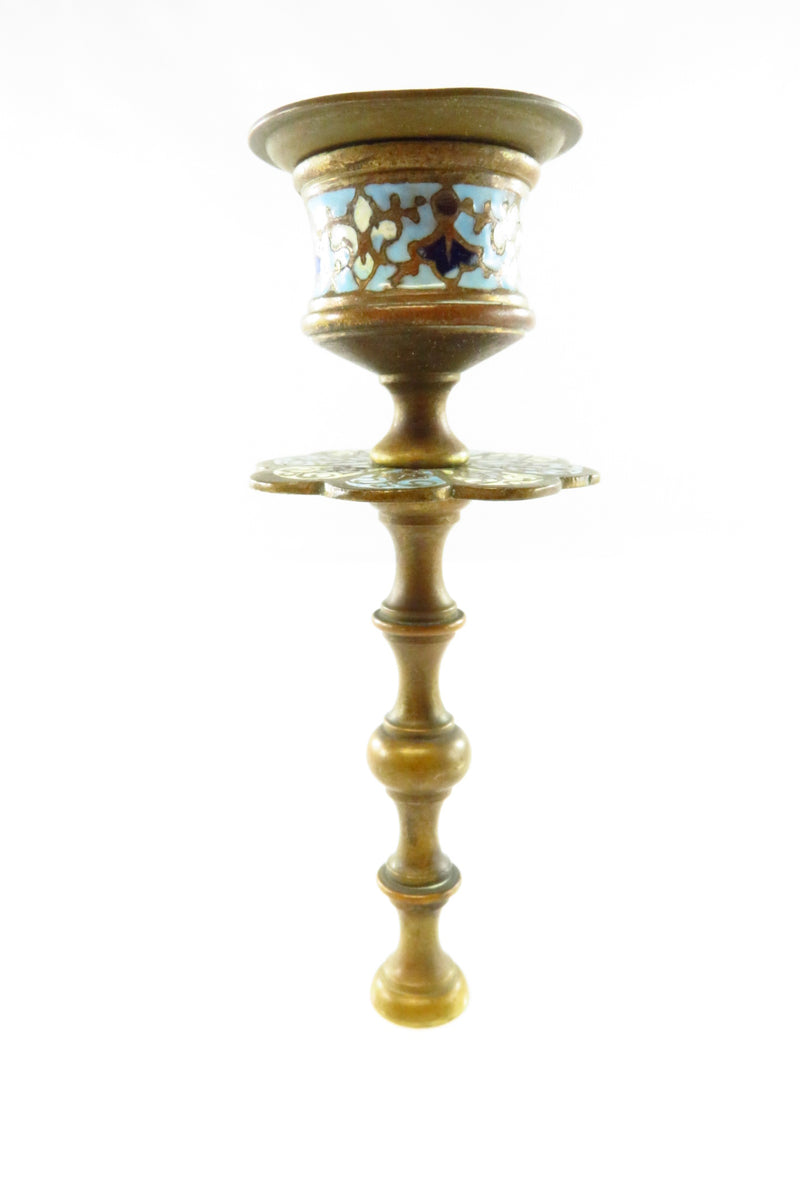 Antique Bronze Champleve Enamel Candlestick Candle holder Topper