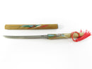 Vintage Japanese Shirasaya Mini Katana Letter Opener Bamboo Wood Handle Hand-Painted Dragon Motif Stainless Steel Blade
