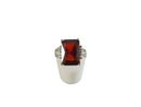 Blood Red Garnet Style Emerald Cut Ring, Size 7.75, Unisex Vintage Ring — Emerald, Garnet — front view