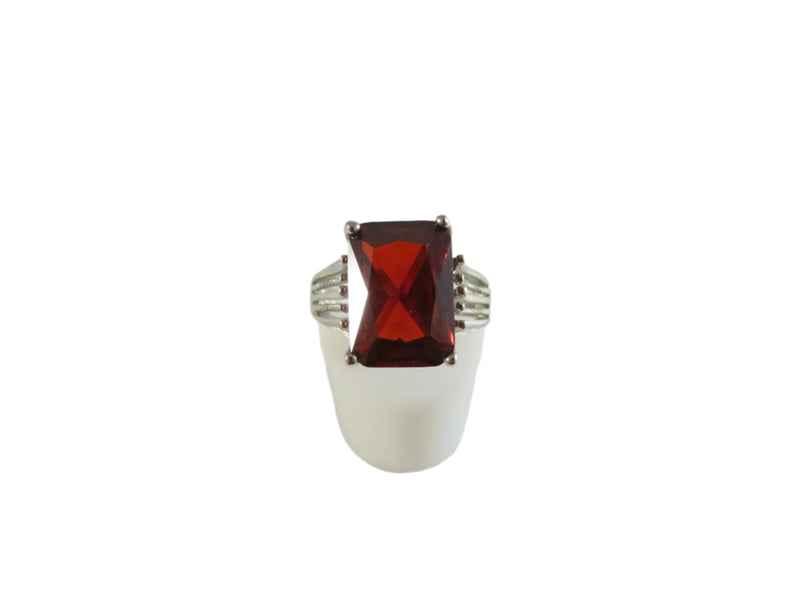 Blood Red Garnet Style Emerald Cut Ring, Size 7.75, Unisex Vintage Ring
