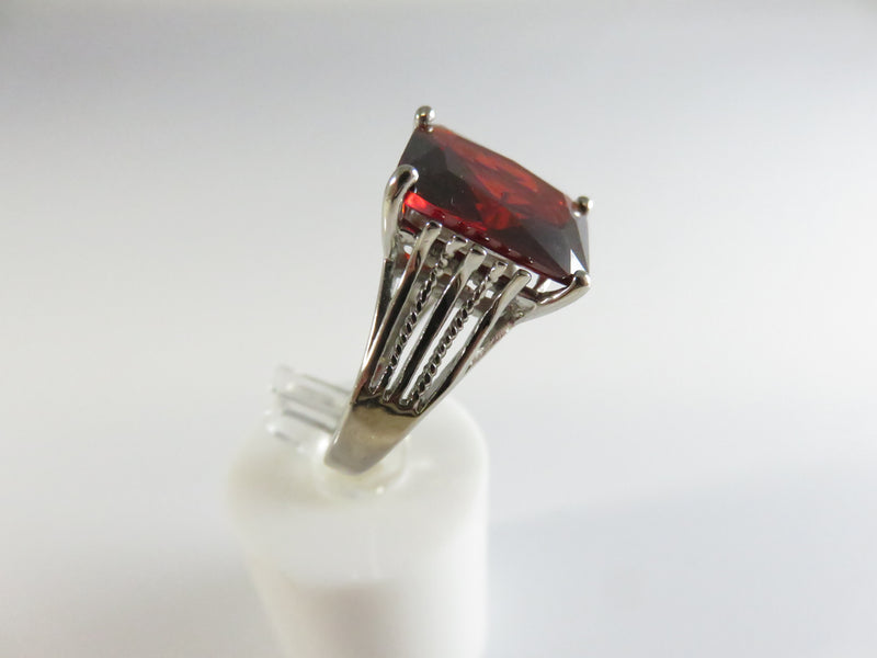 Blood Red Garnet Style Emerald Cut Ring, Size 7.75, Unisex Vintage Ring