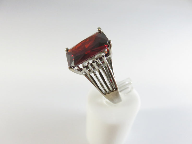 Blood Red Garnet Style Emerald Cut Ring, Size 7.75, Unisex Vintage Ring