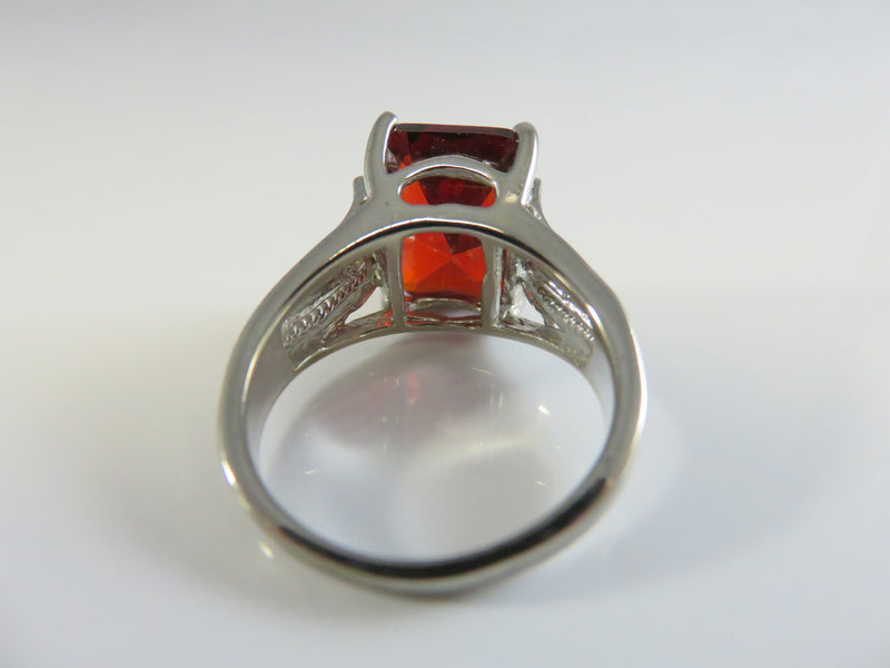 Blood Red Garnet Style Emerald Cut Ring, Size 7.75, Unisex Vintage Ring