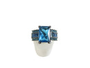 Blue Crystal Goth Cocktail Ring, Size 7, Black Metal, Vintage Style — Emerald — front view