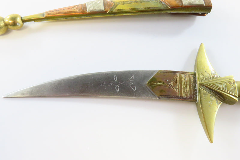 Vintage Handmade Tuareg Style Curved Blade Dagger Brass Copper Silver Steel Wood