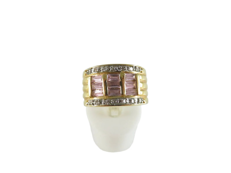 Cigar Band Cocktail Ring, Pink Baguette Stones, Size 7.5, Vintage Style