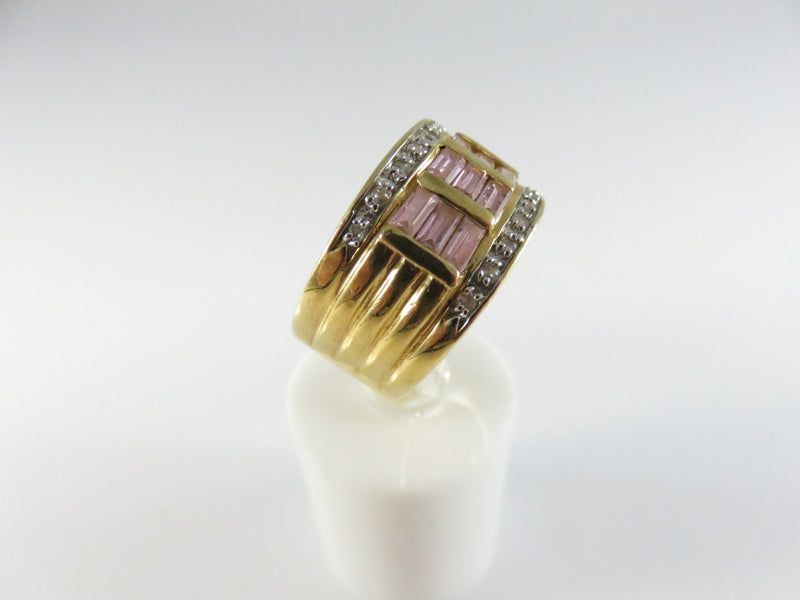 Cigar Band Cocktail Ring, Pink Baguette Stones, Size 7.5, Vintage Style
