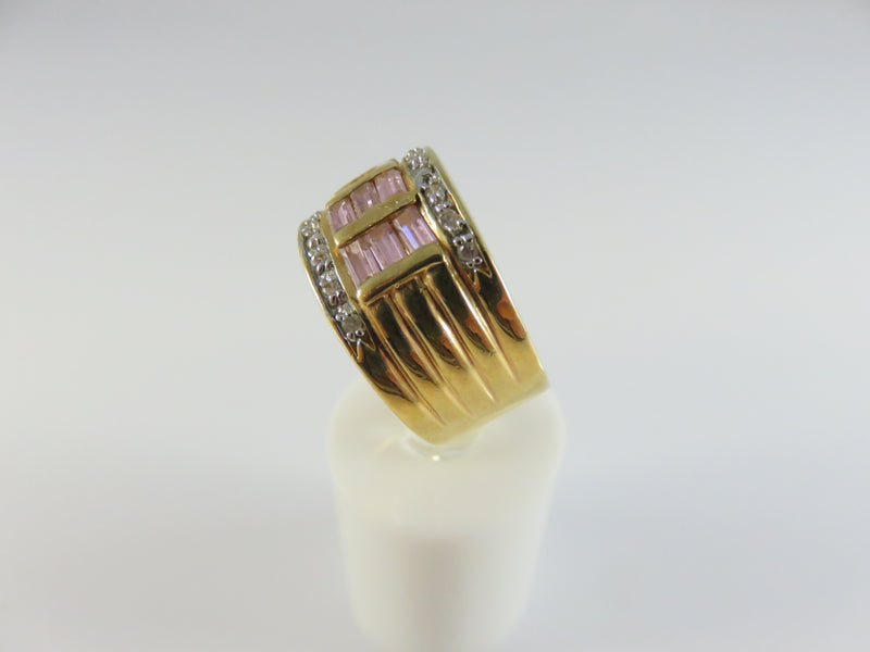 Cigar Band Cocktail Ring, Pink Baguette Stones, Size 7.5, Vintage Style