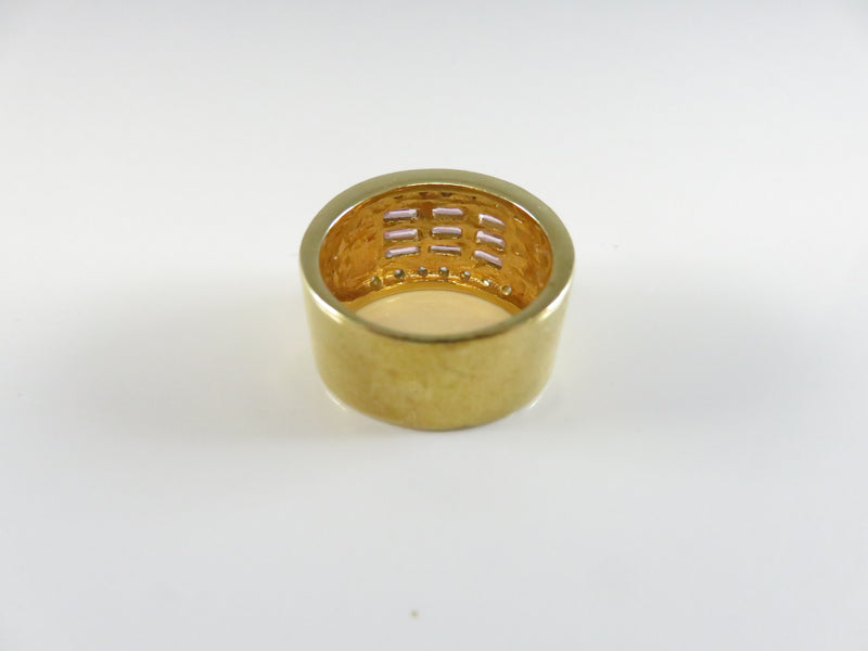 Cigar Band Cocktail Ring, Pink Baguette Stones, Size 7.5, Vintage Style