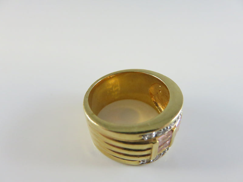 Cigar Band Cocktail Ring, Pink Baguette Stones, Size 7.5, Vintage Style