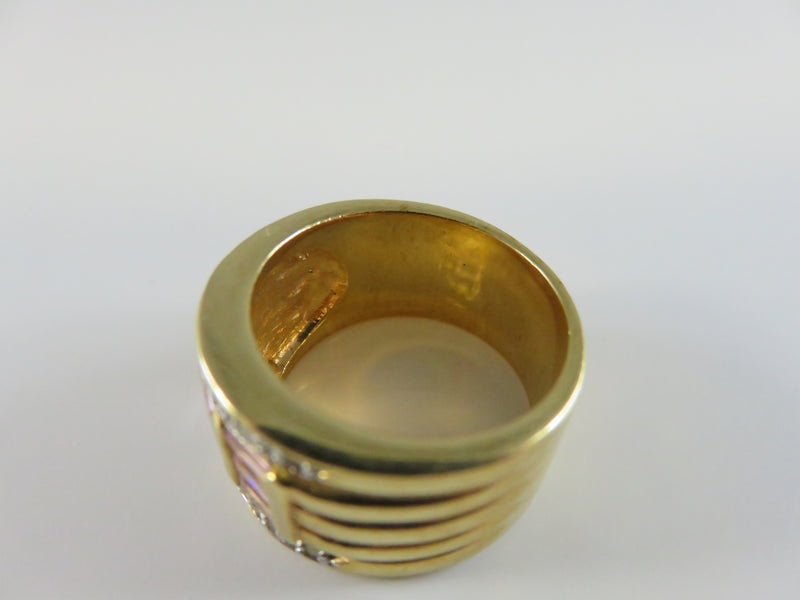 Cigar Band Cocktail Ring, Pink Baguette Stones, Size 7.5, Vintage Style