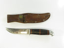 Close-up of vintage hunting knife and sheath