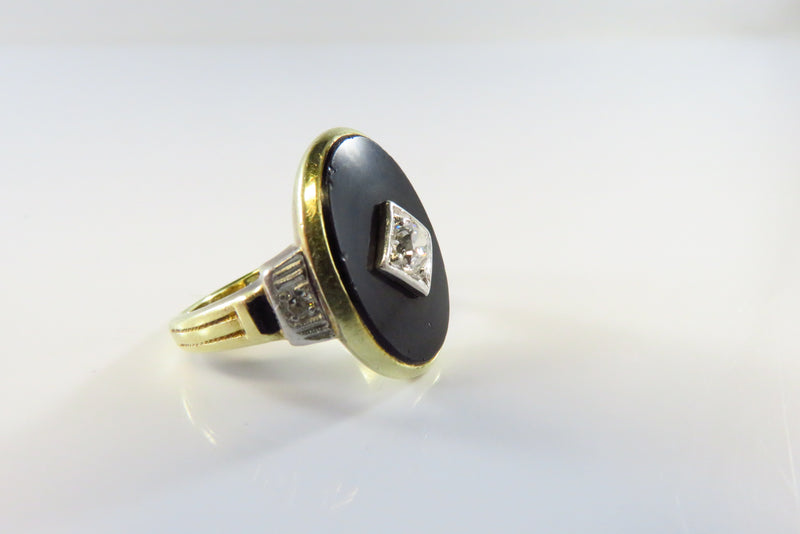 Antique OMC Diamond Onyx Art Deco Ring with Diamond Accents Size 4