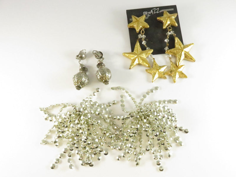 Vintage Earring Lot - Star Dangles, Filigree, Disco Earrings - Rare Finds — Gold, Silver — front view
