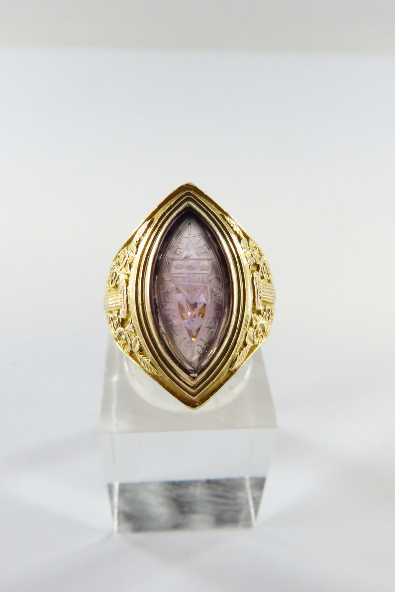 10K Intaglio Amethyst 1936 Sweet Briar College Class Ring Beautiful Ring Size 3.5