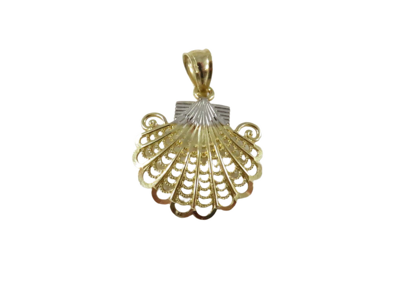 14K Two-Tone Filigree Scallop Shell Pendant, 20 mm Drop, CA Maker, 0.9 g — Jewelry & Watches:Fine Jewelry:Fine Necklaces & Pe
