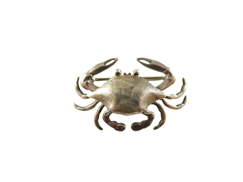 Vintage Sterling Silver Crab Brooch, Signed CSW & Co, Nautical Jewelry — Sterling Silver, Silver — front view