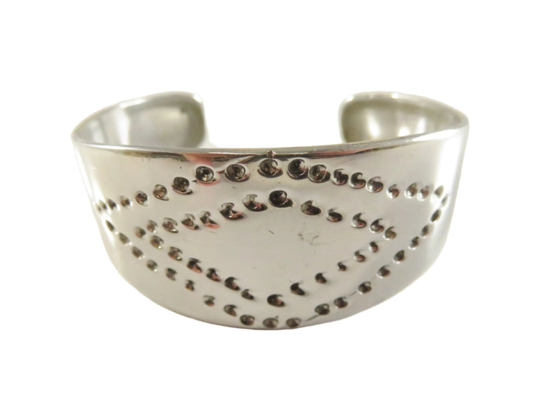 Vintage Retro 70's Aluminum Cuff Bracelet, Punched Heart Design, 7" ID — Diamond — front view