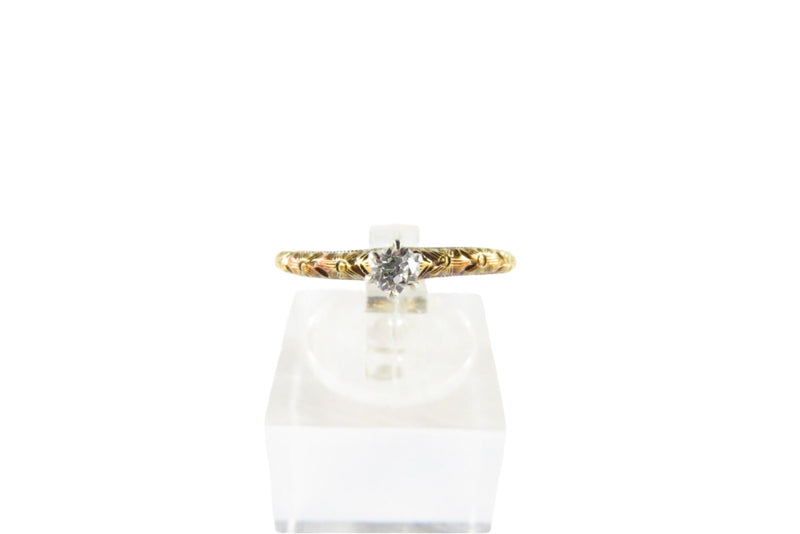 Antique 14K Yellow Gold Diamond Solitaire Promise or Wedding Ring Size 5 — Jewelry & Watches:Engagement & Wedding:Wedding & A