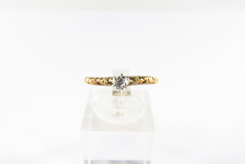 Antique 14K Yellow Gold Diamond Solitaire Promise or Wedding Ring Size 5