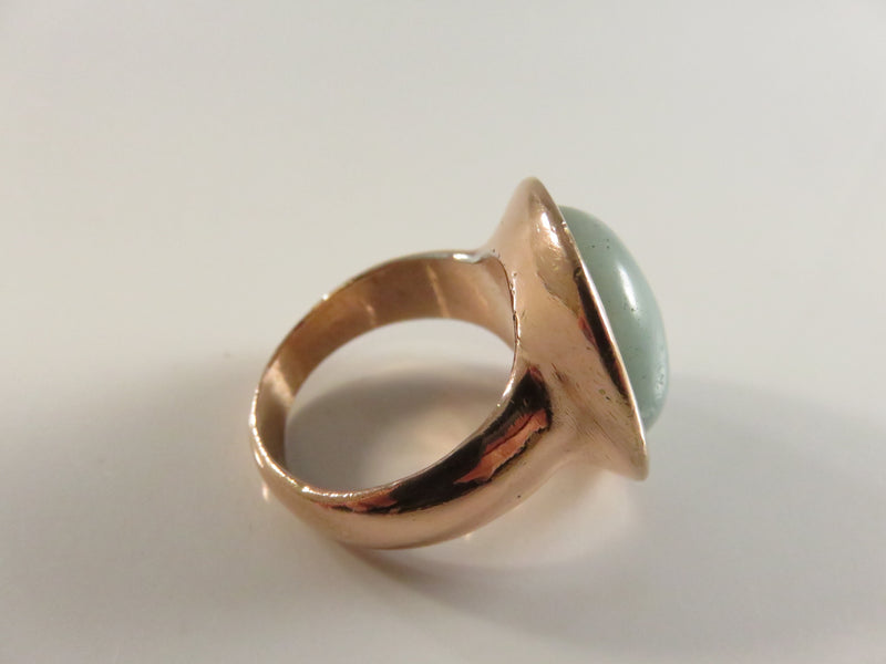 Rose Gold/Copper Colored Ring, Glass Cabochon, Size 10, Unisex, Vintage Style