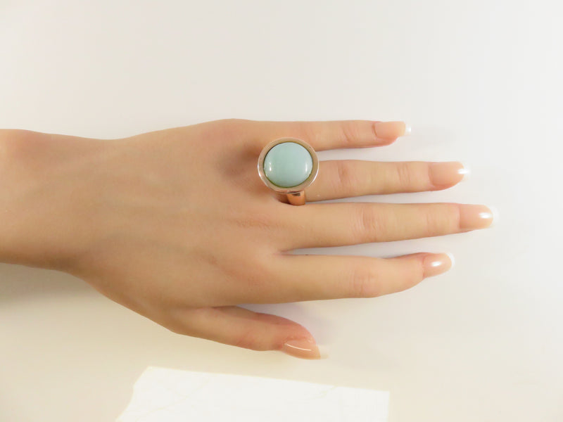 Rose Gold/Copper Colored Ring, Glass Cabochon, Size 10, Unisex, Vintage Style