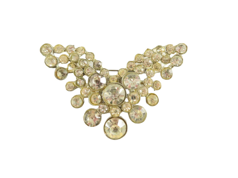 Vintage Rhinestone Winged Brooch, 1950s, Jewelry Parts, Damaged — front view