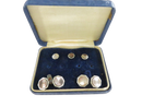Art Deco cufflink and shirt stud set in blue case