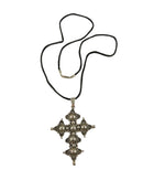 Large Sterling Silver Cross Pendant, Mexican Design, 3 5/8", Vintage Style — Sterling Silver, Silver — front view