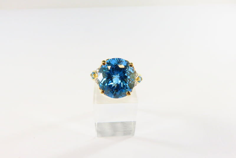 Michael Valitutti 14K Gold Natural Blue Topaz, Diamond & Apatite Ring Size 6.5