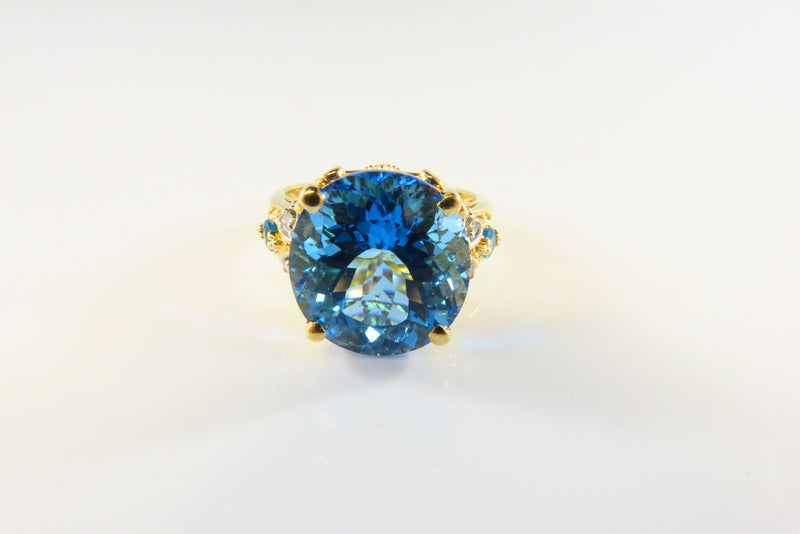 Michael Valitutti 14K Gold Natural Blue Topaz, Diamond & Apatite Ring Size 6.5