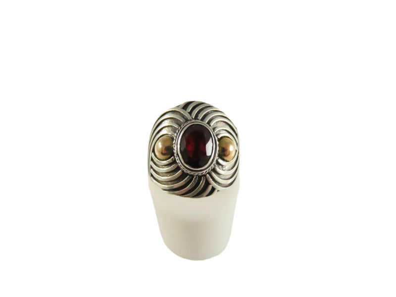 Vintage Sterling Silver Garnet Ring, Textured, Rose Gold Colored Accents, Size 6 1/4