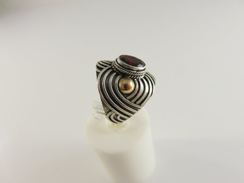 Vintage Sterling Silver Garnet Ring, Textured, Rose Gold Colored Accents, Size 6 1/4