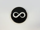 Infinity symbol golf ball marker with polished silver-tone border
