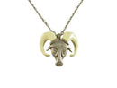Vintage Longhorn Sheep Head Pendant Necklace, Southwestern Style — Silver — front view