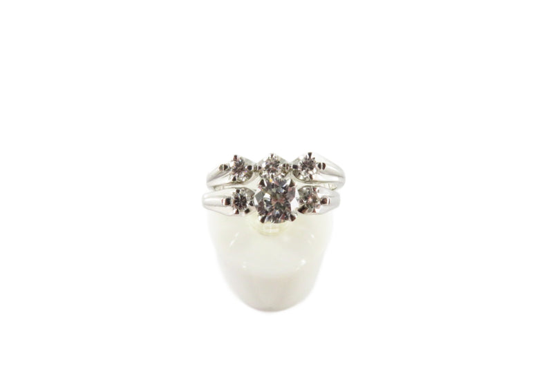 Stunning 14K White Gold Diamond Wedding Engagement Set Vintage Size 8 3/4 and 5.