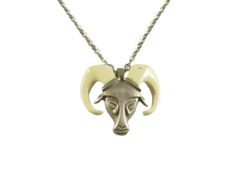 Vintage Longhorn Sheep Head Pendant Necklace, Southwestern Style