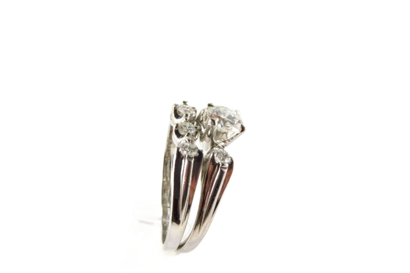 Stunning 14K White Gold Diamond Wedding Engagement Set Vintage Size 8 3/4 and 5.