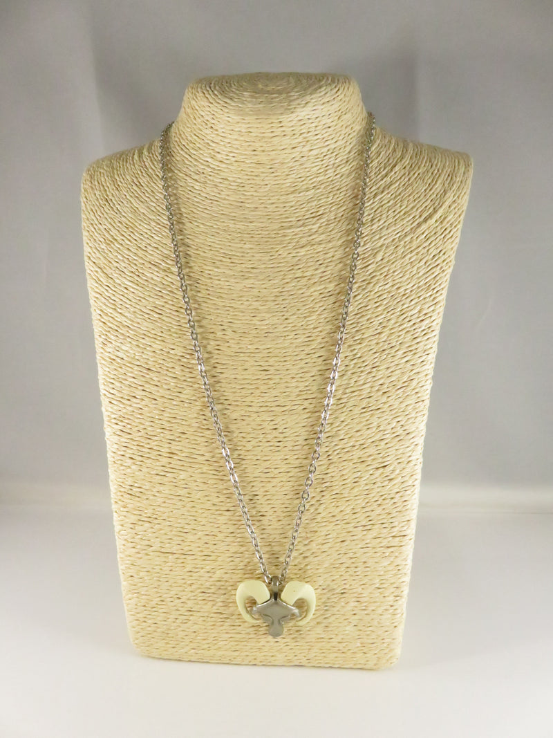 Vintage Longhorn Sheep Head Pendant Necklace, Southwestern Style