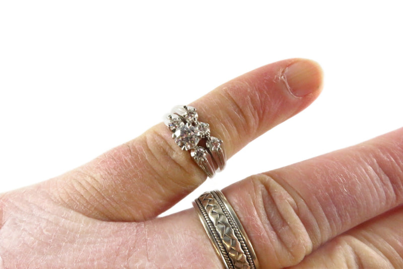 Stunning 14K White Gold VS2 Diamond Wedding Engagement Set Vintage Size 8 3/4