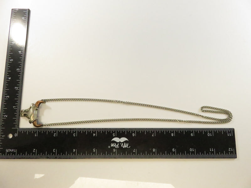 Vintage Bull Head Necklace, Copper Tone Horns, 1970s Southwestern Style