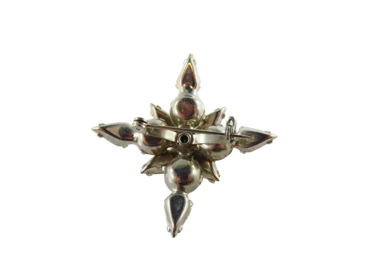 Vintage Star Brooch With Faceted Glass Stones Unsigned