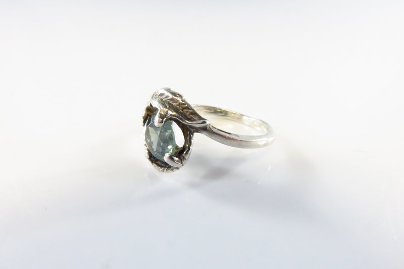 Sterling Silver Modernist Bypass Ring Solitaire Light Blue Stone Size 4.25