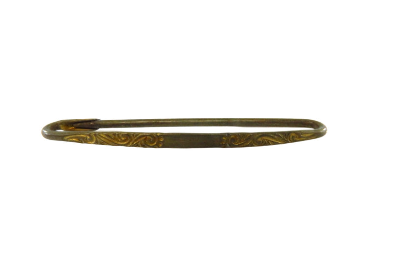 Antique Edwardian Era Safety Pin Gilded 1 3/4" Long